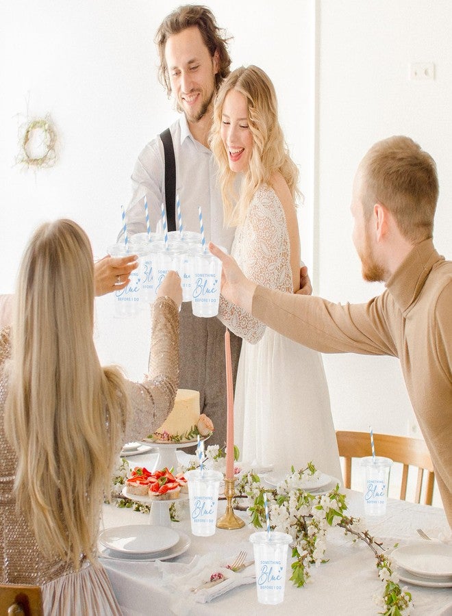 JarThenaAMCS أكواب بلاستيكية زرقاء من JarThenaAMCS، 50 قطعة، مع أغطية وماصات، سعة 12 أونصة، مثالية لحفلات توديع العزوبية وحفلات الزفاف. - Image 5